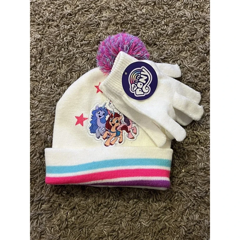 My Little Pony Girls Winter Beanie Knit Hat and Gloves Set One‎ Size New w/ Tags